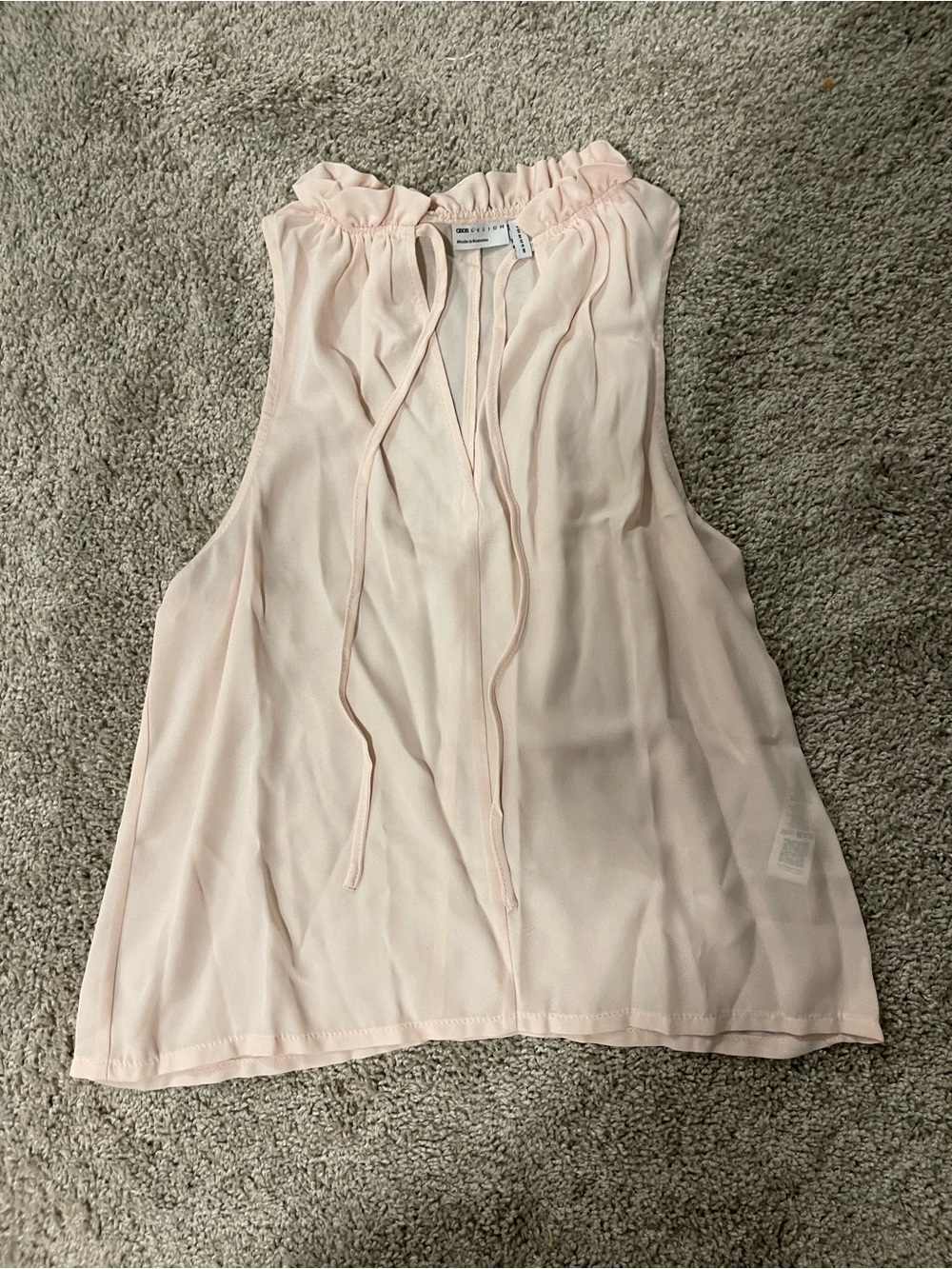 ASOS Light Pink Sleeveless Tie-Neck Ruffle Tank